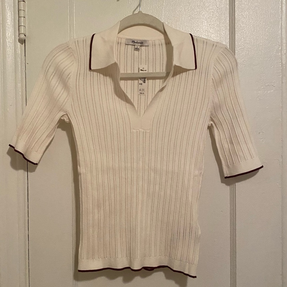 Madewell | The Signature Knit Johnny-Collar Sweater - Winter White Combo